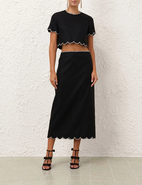 Crush Scalloped Top & Midi Skirt Style