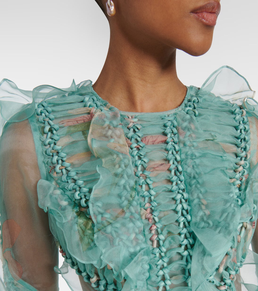 Illuminate Floral Ruffled Silk Organza Gown