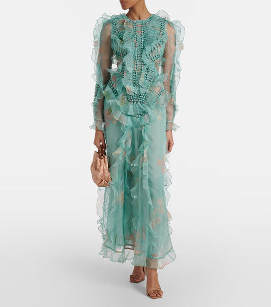 Illuminate Floral Ruffled Silk Organza Gown