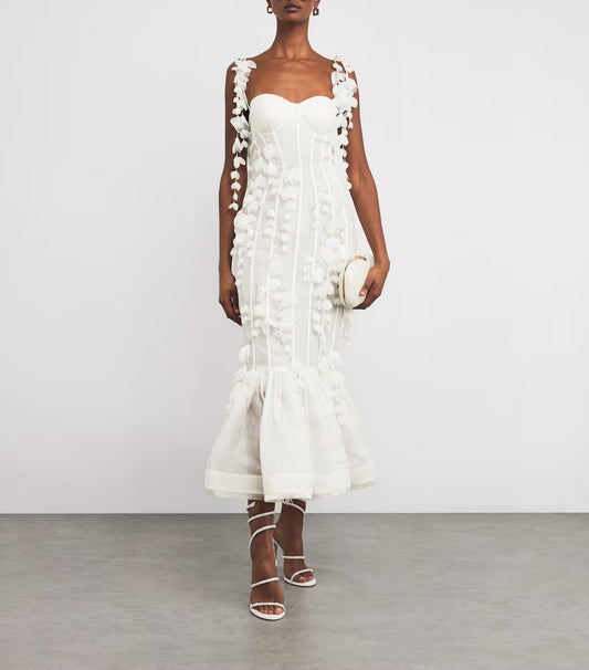 Botanical Petal Trimmed Dress