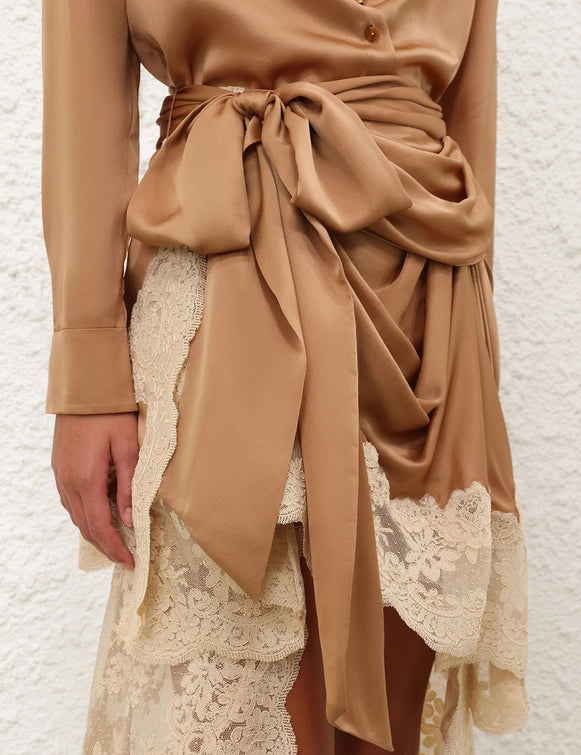 Hypnotic Satin Shirt & Drape Skirt Set