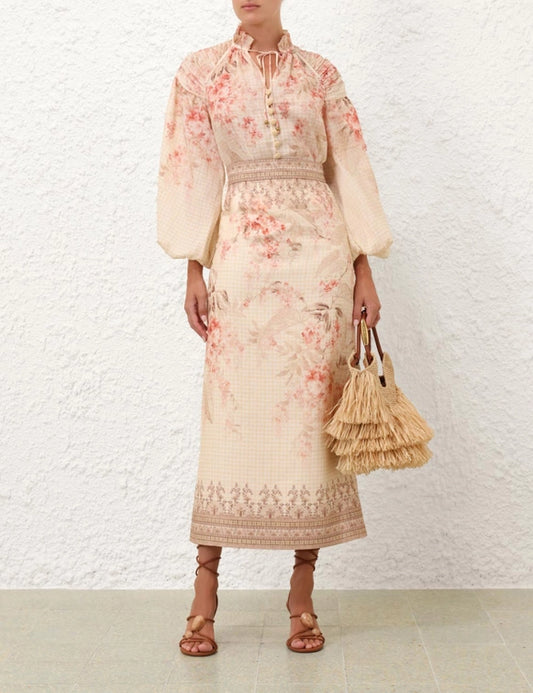 Illuminate Billow Blouse & Pencil Midi Skirt Set