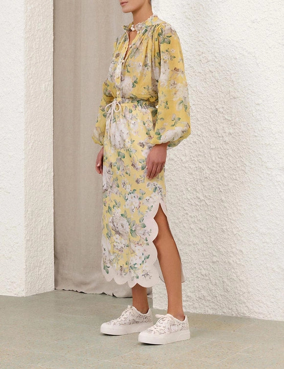 Acacia Scallop Blouse & Midi Skirt Set