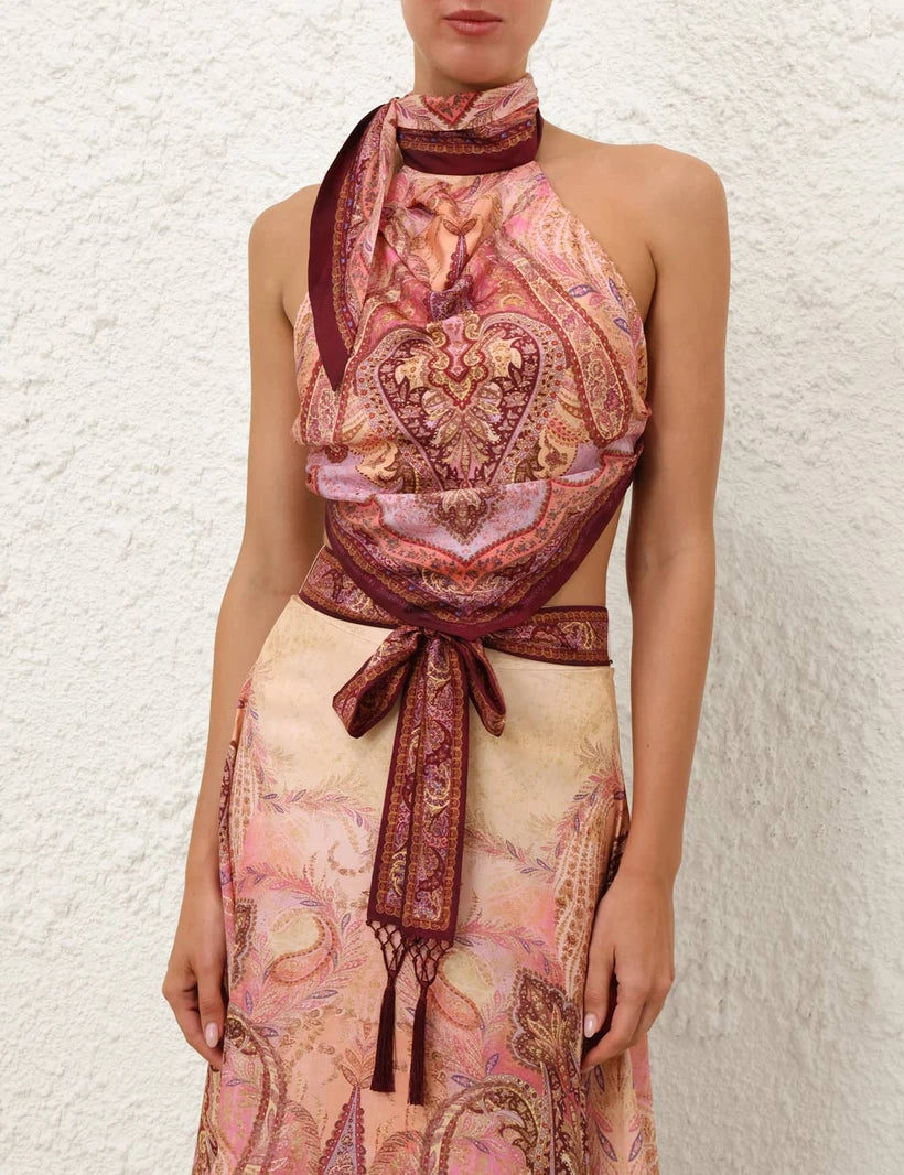 Sundance Scarf Bodice & Fringe Midi Skirt Set