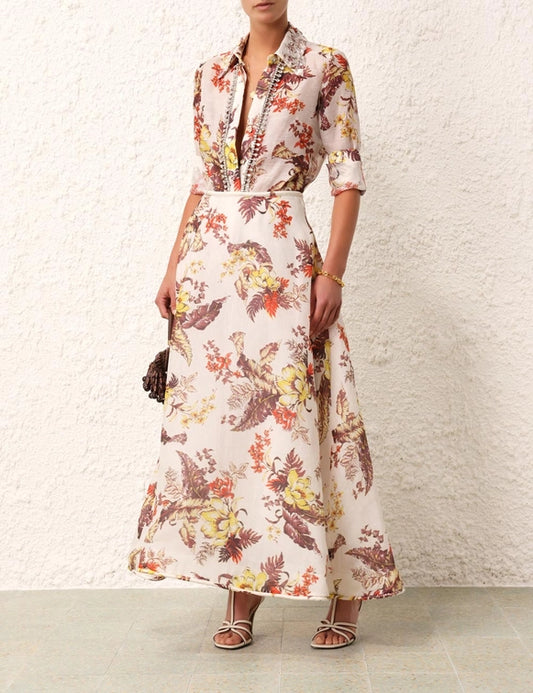 Matchmaker Floral Flare Skirt & Shirt Set
