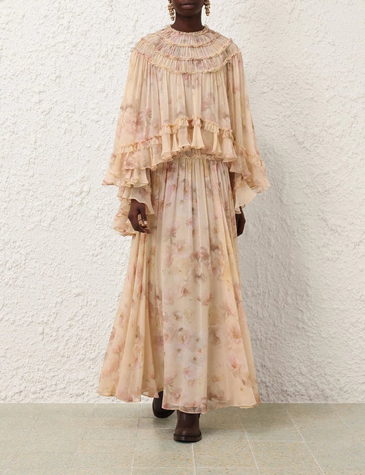 Hypnotic Shirred Blouse & Maxi Skirt Set