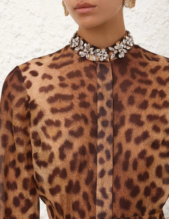 Crush Embellished Body Shirt & Panelled Pencil Skirt Set