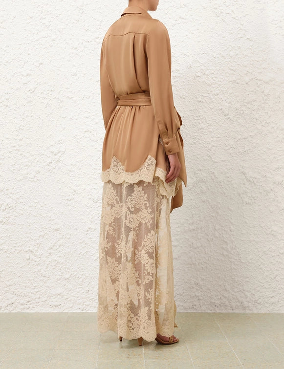 Hypnotic Satin Shirt & Drape Skirt Set
