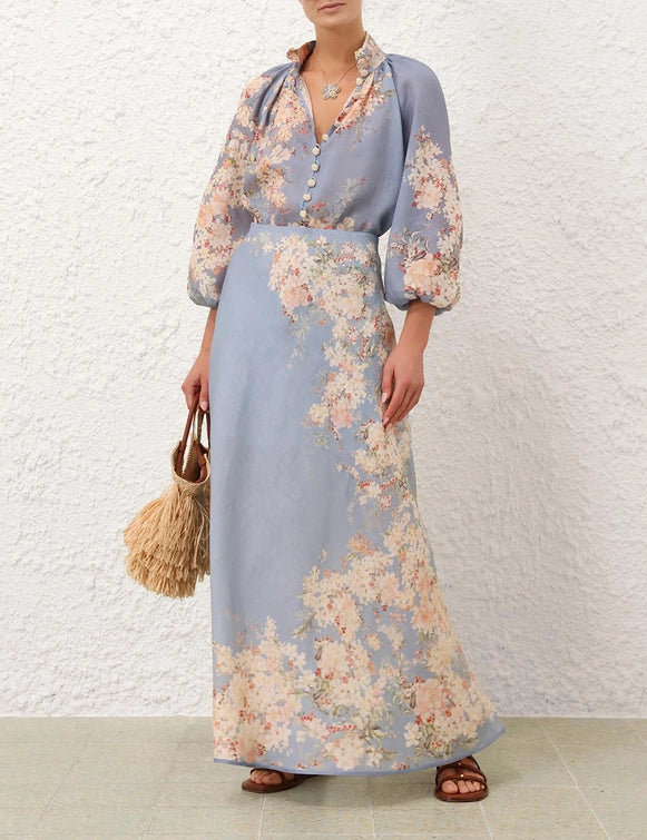 Cascadian Billow Blouse & Bias Skirt Set