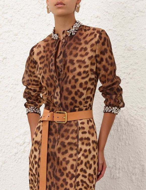 Crush Embellished Body Shirt & Panelled Pencil Skirt Set