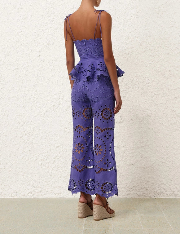 Pop Embroidered Scallop Top & Crop Pant Set