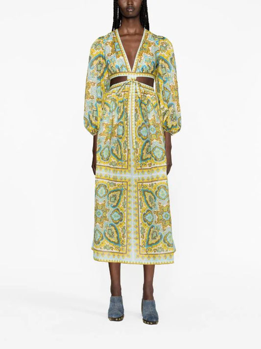 Halcyon Tie Front Midi Dress