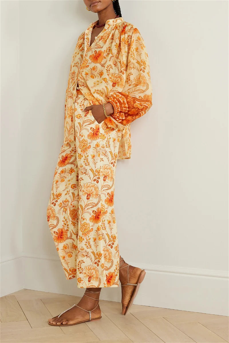 Junie Cropped Flared Pant & Billow Blouse Set
